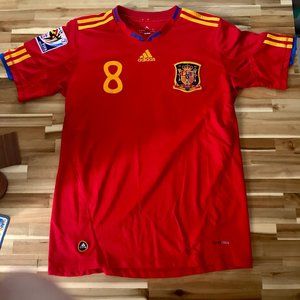SPAIN 2010 WORLD CUP HOME JERSEY - XAVI - ADIDAS CLIMACOOL - SIZE M - RED